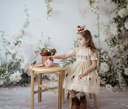 Strawberry Keepsake – Embroidered Girls Boutique Dress | Luxury Summer Birthday & Special Occasion Dress