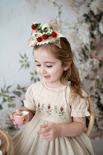 Strawberry Keepsake – Embroidered Girls Boutique Dress | Luxury Summer Birthday & Special Occasion Dress