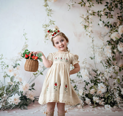 Strawberry Keepsake – Embroidered Girls Boutique Dress | Luxury Summer Birthday & Special Occasion Dress