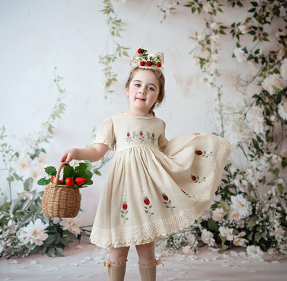 Strawberry Keepsake – Embroidered Girls Boutique Dress | Luxury Summer Birthday & Special Occasion Dress