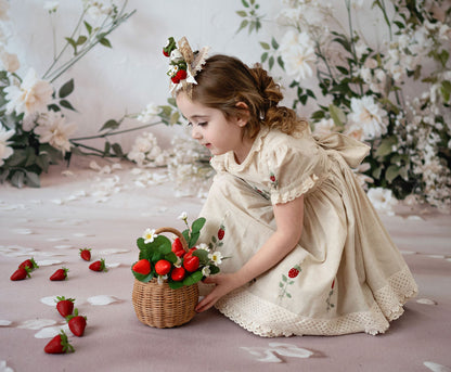 Strawberry Keepsake – Embroidered Girls Boutique Dress | Luxury Summer Birthday & Special Occasion Dress