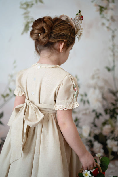 Strawberry Keepsake – Embroidered Girls Boutique Dress | Luxury Summer Birthday & Special Occasion Dress