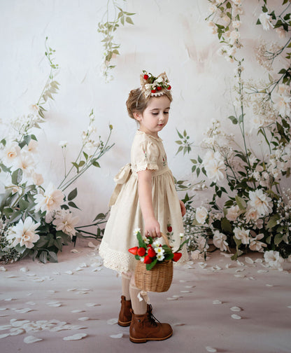 Strawberry Keepsake – Embroidered Girls Boutique Dress | Luxury Summer Birthday & Special Occasion Dress