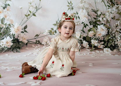 Strawberry Keepsake – Embroidered Girls Boutique Dress | Luxury Summer Birthday & Special Occasion Dress