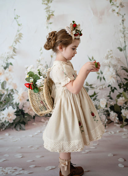 Strawberry Keepsake – Embroidered Girls Boutique Dress | Luxury Summer Birthday & Special Occasion Dress