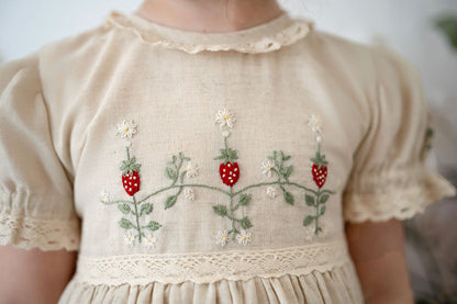Strawberry Keepsake – Embroidered Girls Boutique Dress | Luxury Summer Birthday & Special Occasion Dress
