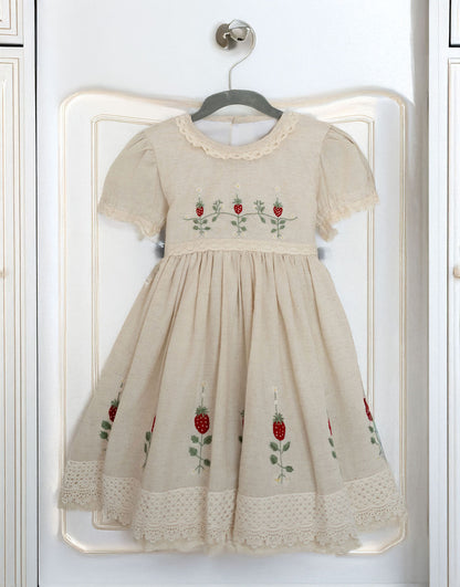 Strawberry Keepsake – Embroidered Girls Boutique Dress | Luxury Summer Birthday & Special Occasion Dress