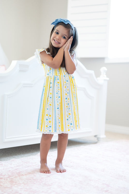 Sunshine & Daisies Girls Bamboo Dress | Yellow Floral