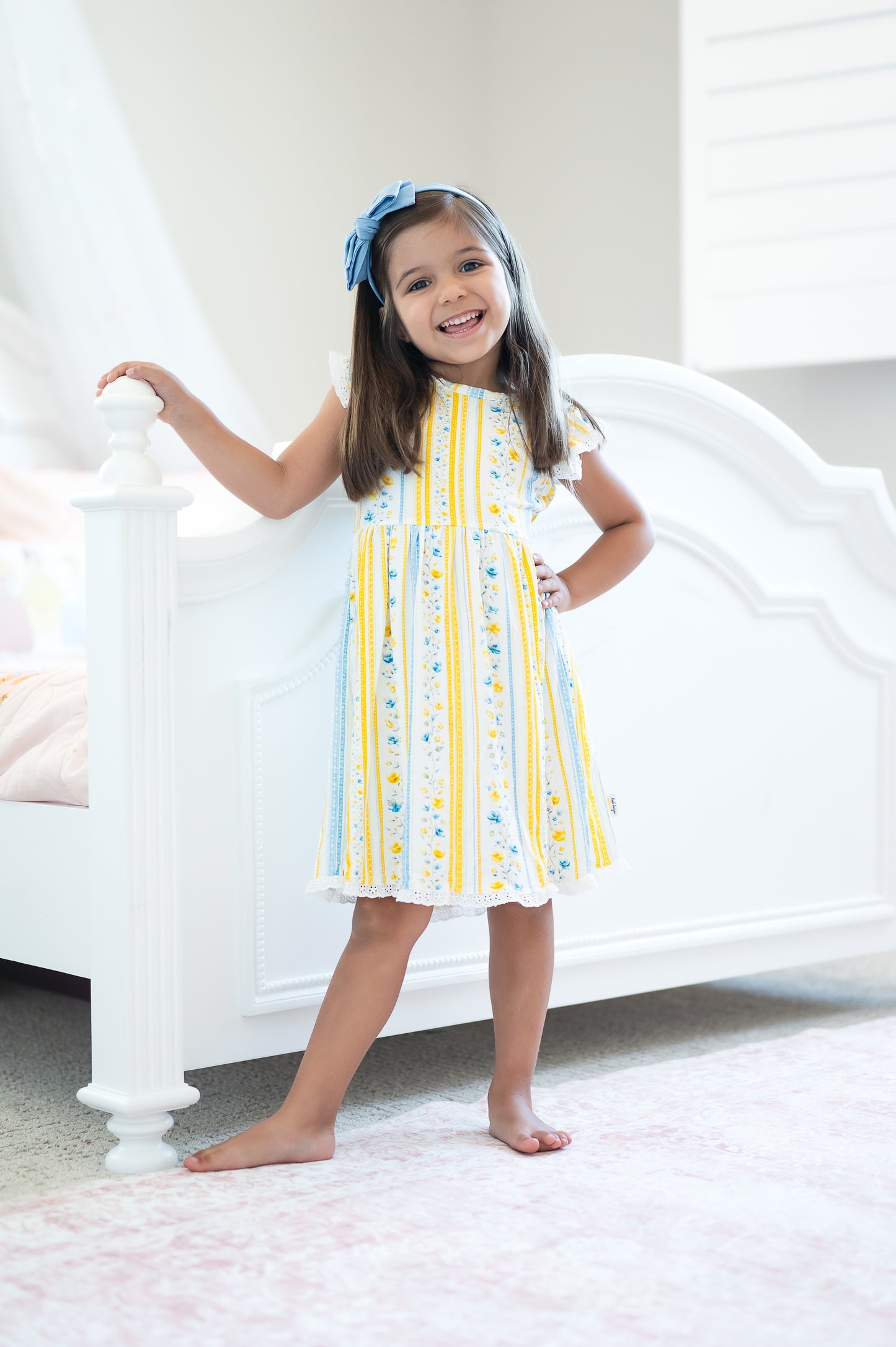 Sunshine & Daisies Girls Bamboo Dress | Yellow Floral