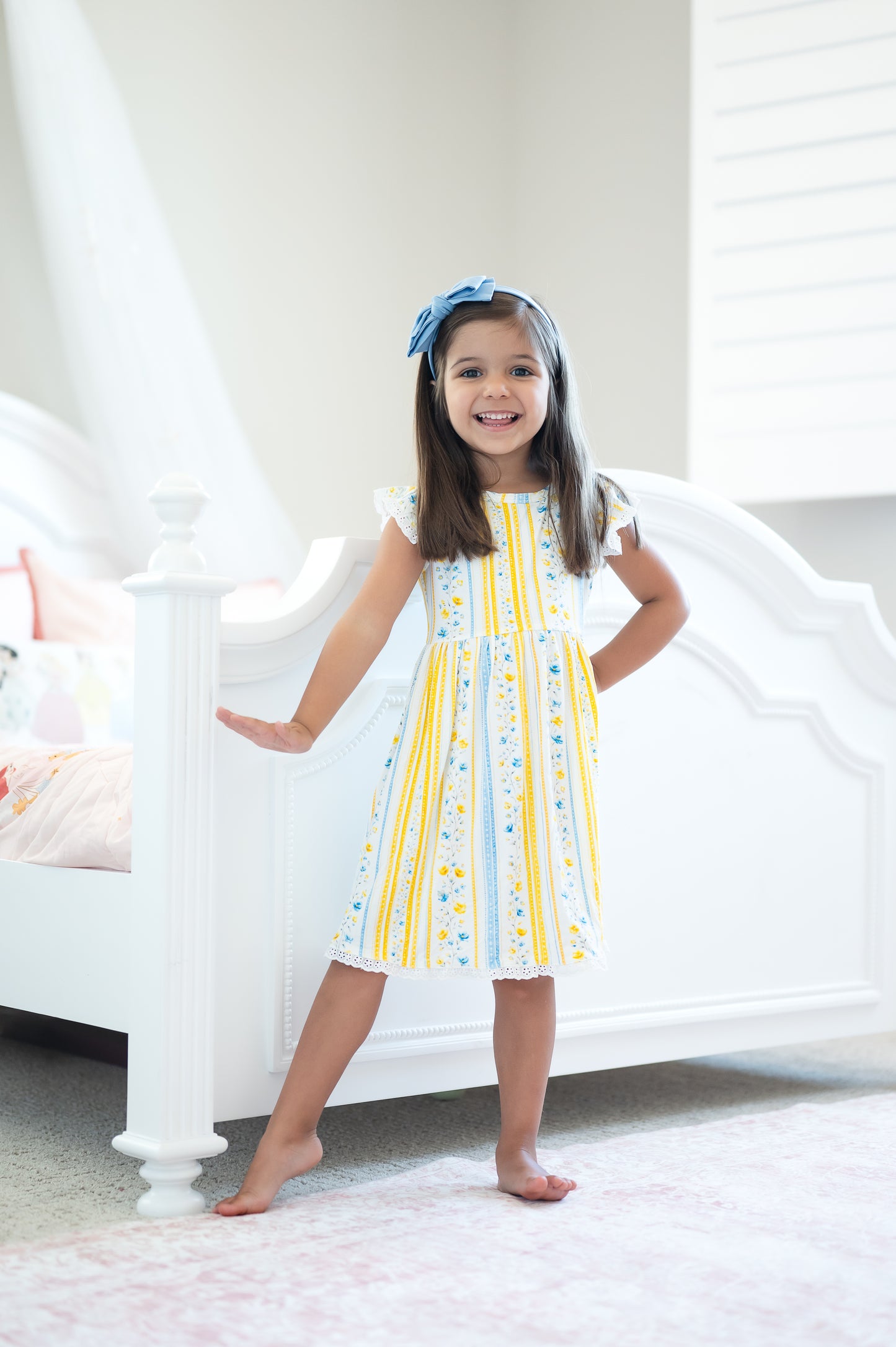 Sunshine & Daisies Girls Bamboo Dress | Yellow Floral