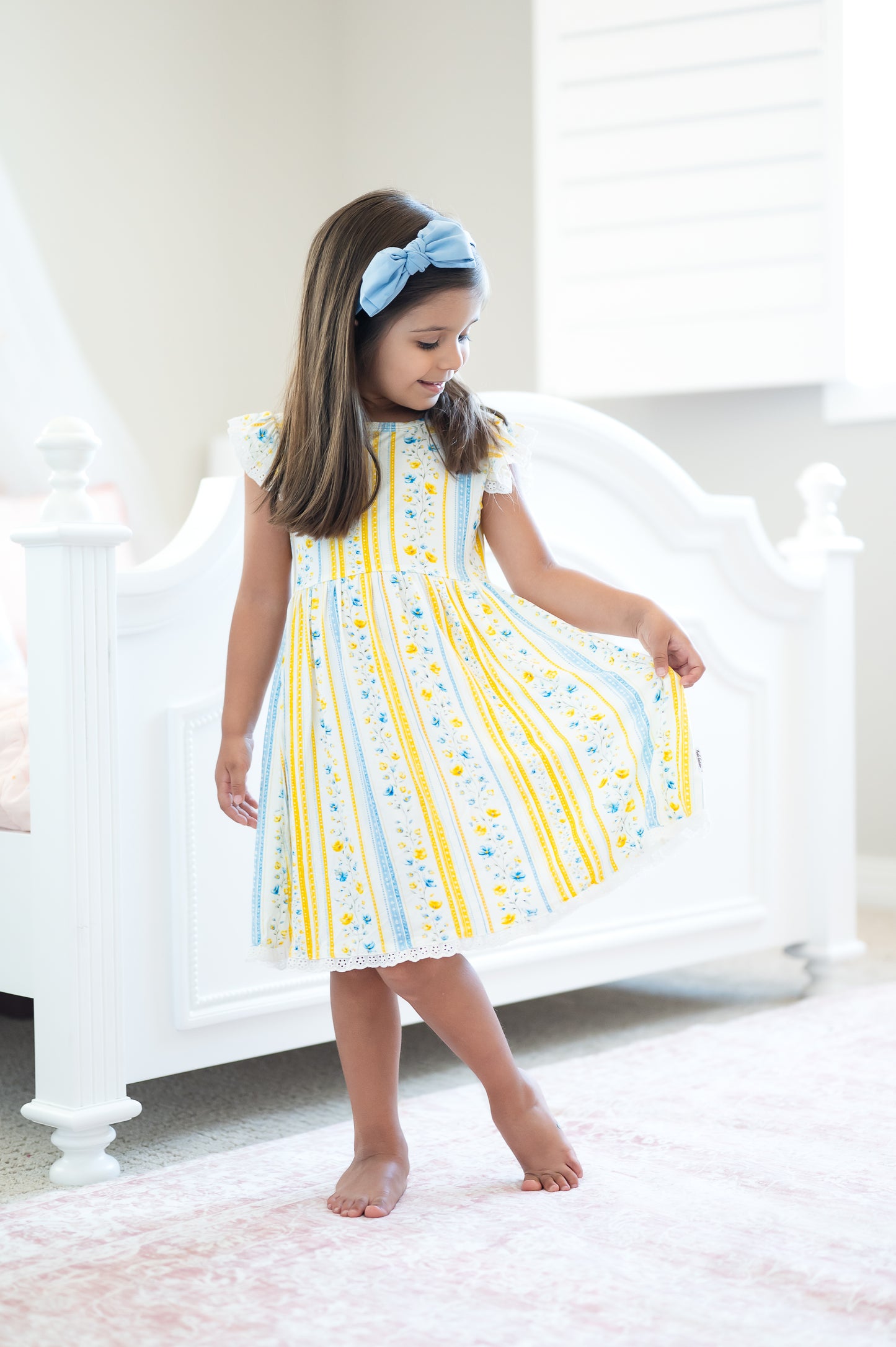 Sunshine & Daisies Girls Bamboo Dress | Yellow Floral