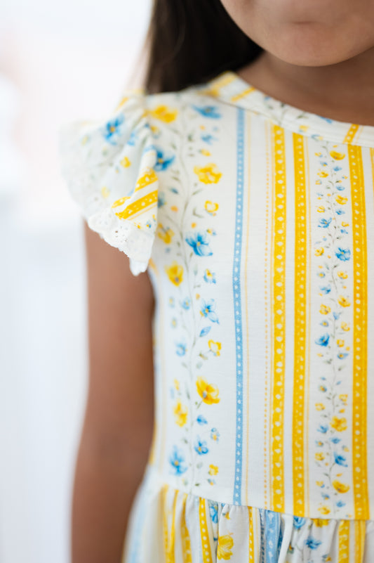 Sunshine & Daisies Girls Bamboo Dress | Yellow Floral