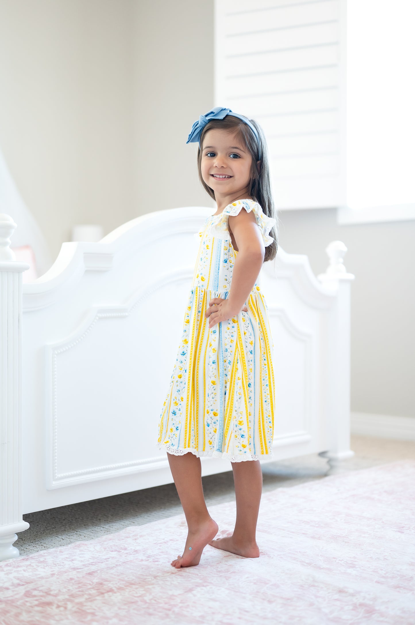 Sunshine & Daisies Girls Bamboo Dress | Yellow Floral