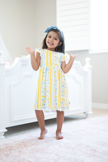 Sunshine & Daisies Girls Bamboo Dress | Yellow Floral