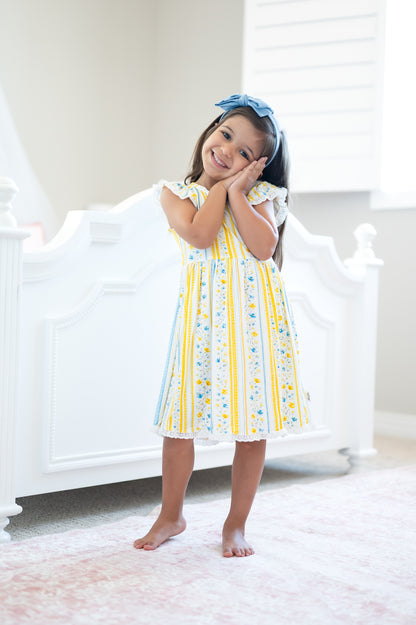 Sunshine & Daisies Girls Bamboo Dress | Yellow Floral