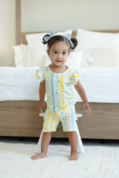 Sunshine & Daisies Girls Bamboo Pajama Set | Yellow Floral