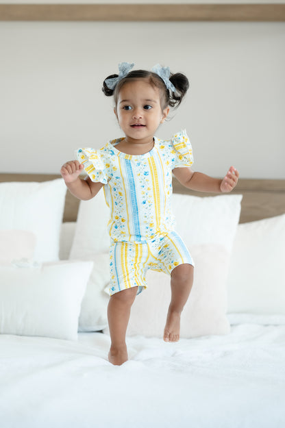 Sunshine & Daisies Girls Bamboo Pajama Set | Yellow Floral