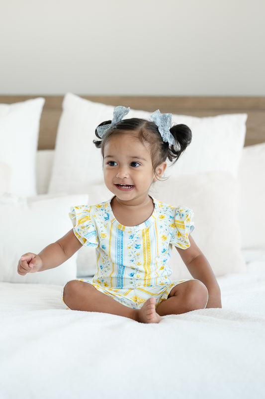 Sunshine & Daisies Girls Bamboo Pajama Set | Yellow Floral