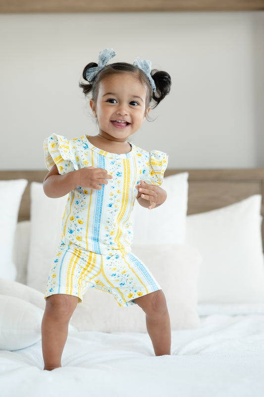 Sunshine & Daisies Girls Bamboo Pajama Set | Yellow Floral