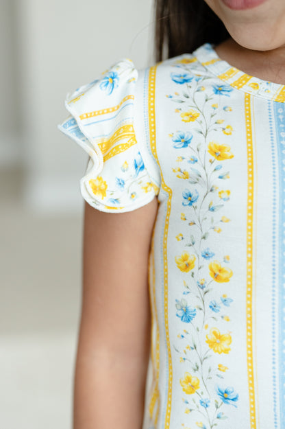 Sunshine & Daisies Girls Bamboo Pajama Set | Yellow Floral
