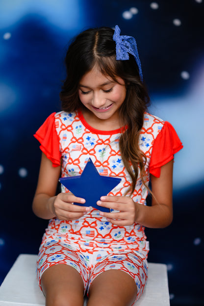 Sweet Freedom Girls Bamboo Shorts Pajama Set | 4th of July