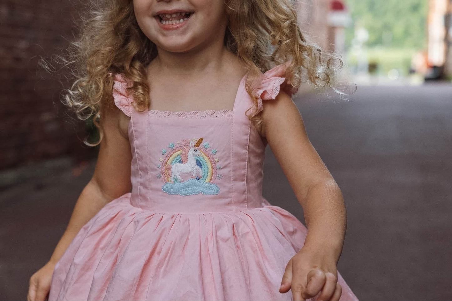 Unicorn Dreams Dress – HAND Embroidered Bodice | Cotton Boutique Girls Dress | Tulle Lace Ruffle Heirloom Style