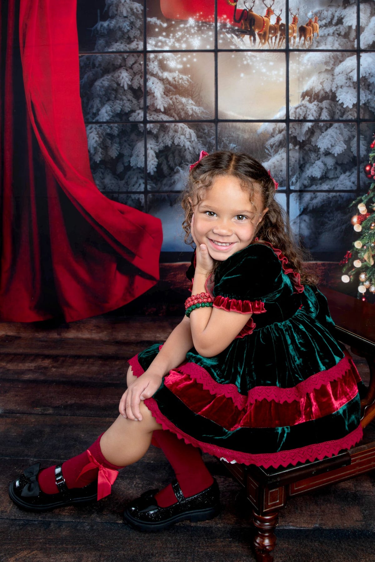 Velvet Noël Dress – Luxury Silk Velvet Boutique Girls Dress | Crochet Lace Pearl Button Holiday Heirloom Style