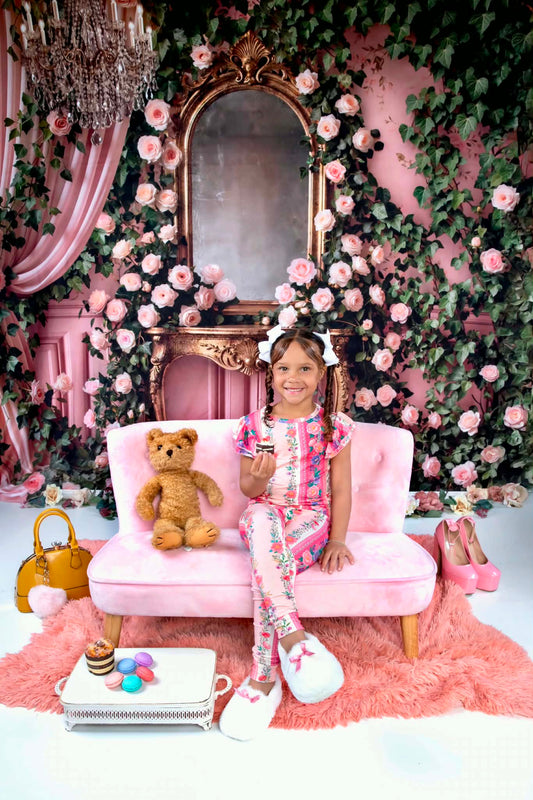 The Pink Chateau Girls Bamboo Pajama Set | Floral Rose