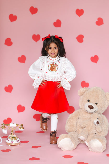 Bear Love Dress – Embroidered Boutique Girls Dress | Bear Motif Lace Heirloom Style
