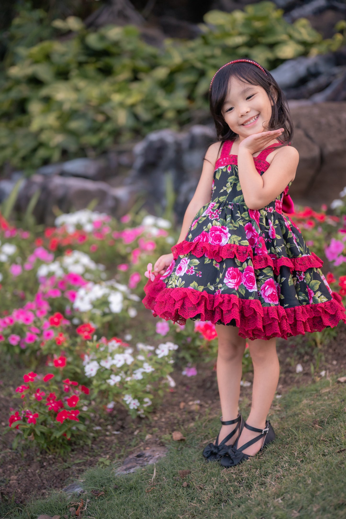 Rosette Noir 🌹 — Girls Floral Lace Dress | Fiesta & Birthday