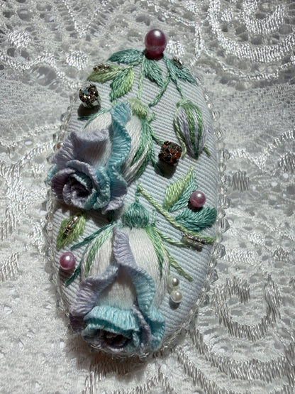 Hand-Embroidered 3D Rose Hair Clip — Ciel, Sky Blue