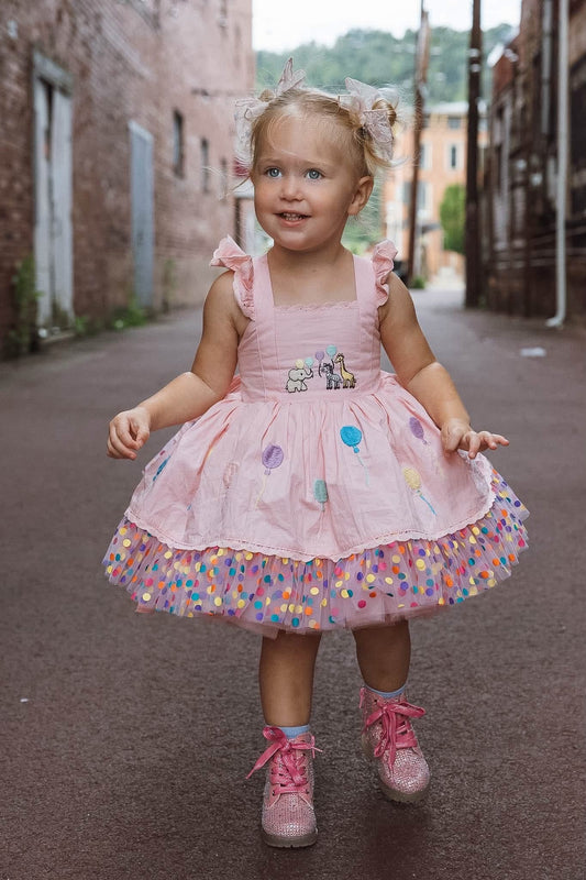 Parade en Rose Dress – HAND Embroidered Vintage Inspired Cotton Boutique Girls Dress | Tulle Lace Ruffle Heirloom Style