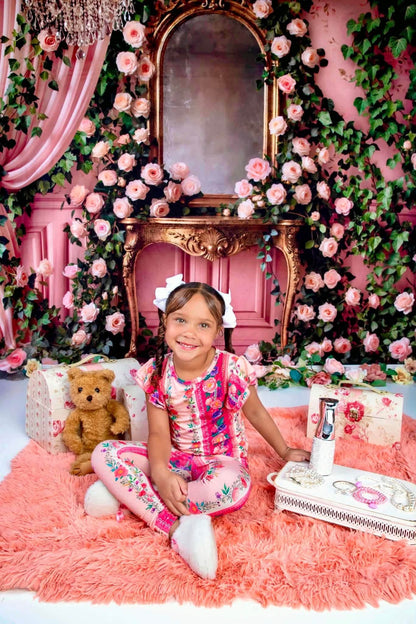 The Pink Chateau Girls Bamboo Pajama Set | Floral Rose