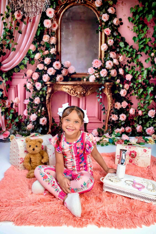 The Pink Chateau Girls Bamboo Pajama Set | Floral Rose