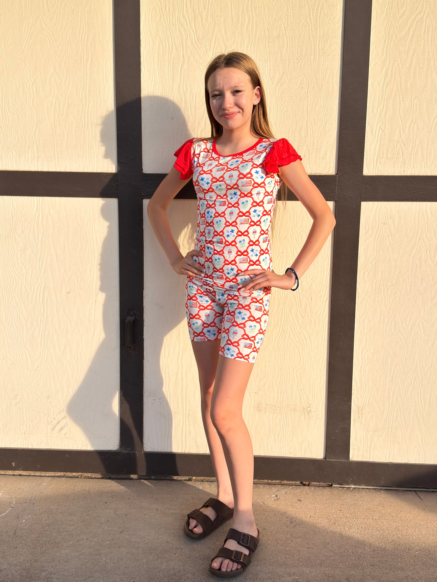 Sweet Freedom Girls Bamboo Shorts Pajama Set | 4th of July