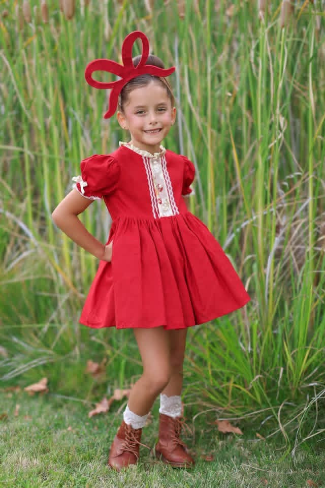 Crimson Cottage Girls Dress Set Red - Ready to Ship