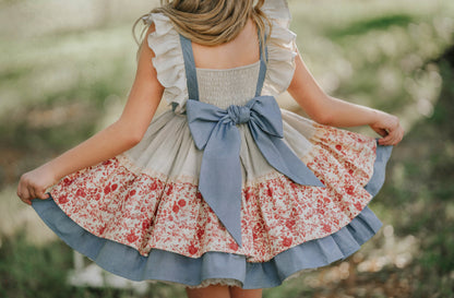 Prairie Rose Set – Embroidered Vintage Inspired Denim Cotton Boutique Girls Set | Floral Lined Jacket Petticoat Cottagecore Style