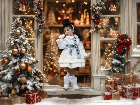 Hello Frosty Set – Luxury Silk Velvet Boutique Girls Set | Tweed Silver Faux Fur Coat Holiday Heirloom Style