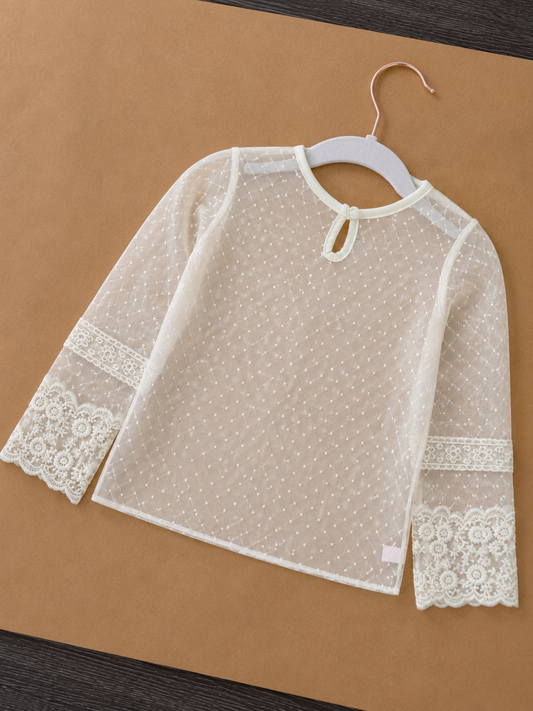 Classic Campus Sheer Lace Long Sleeve Blouse