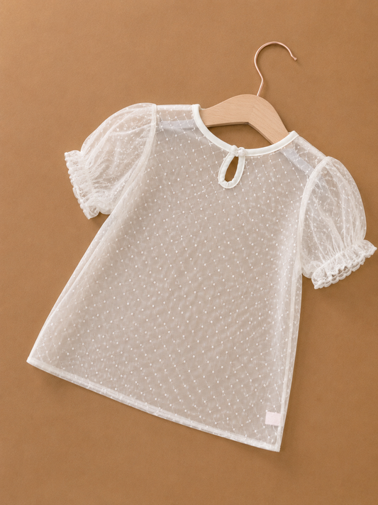 Classic Campus Sheer Lace Short Sleeve Blouse (On the way to us /1-2 weeks)