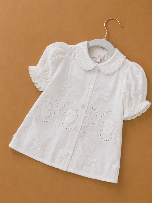 Classic Campus Heirloom Lace Short Sleeve Peter Pan Blouse