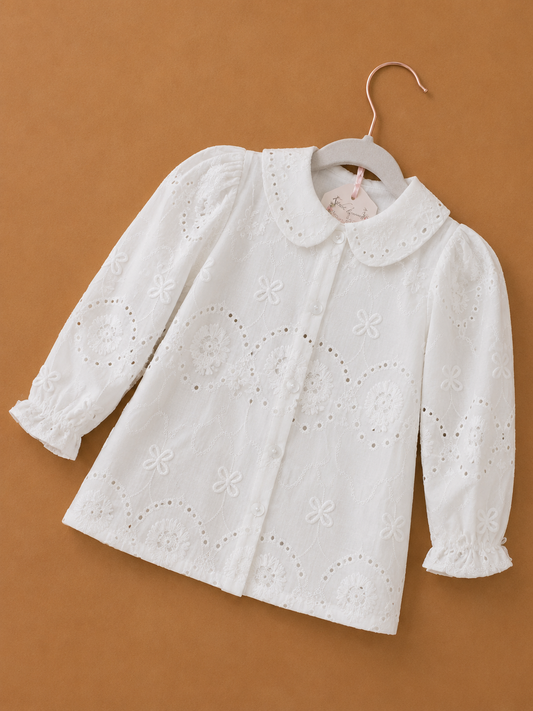 Classic Campus Heirloom Lace Long Sleeve Peter Pan Blouse