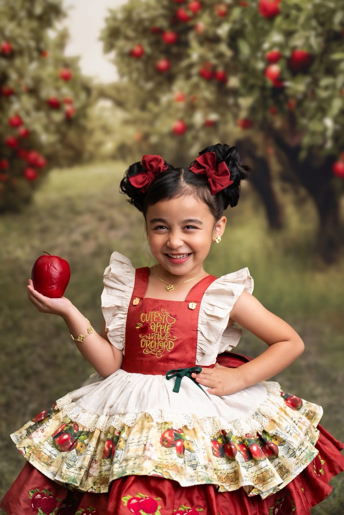 Apple Magic Dress – Embroidered Vintage Inspired Cotton Boutique Girls Dress | Vintage Print Lace Heirloom Style