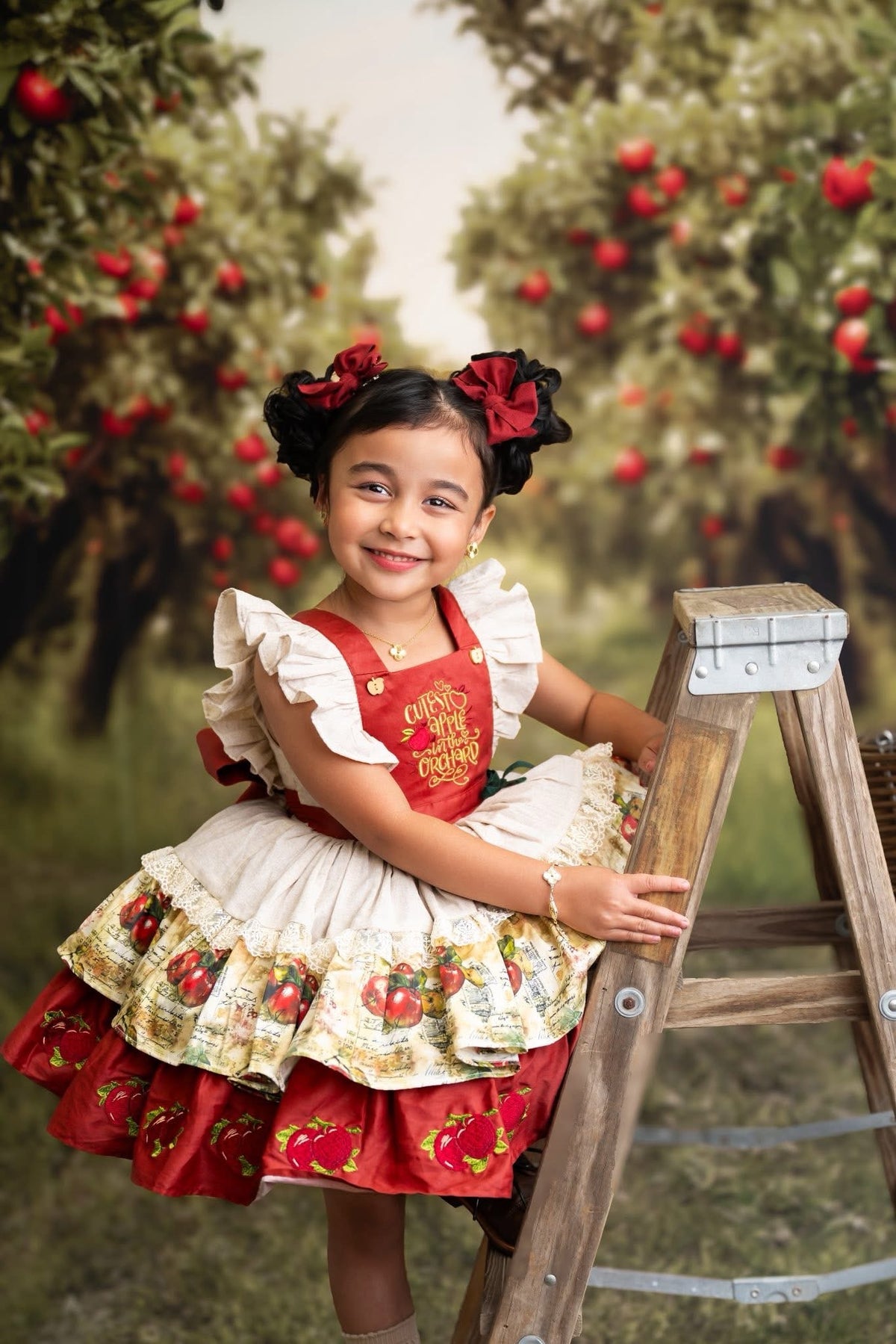 Apple Magic Dress – Embroidered Vintage Inspired Cotton Boutique Girls Dress | Vintage Print Lace Heirloom Style