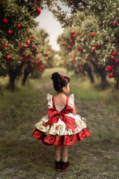 Apple Magic Dress – Embroidered Vintage Inspired Cotton Boutique Girls Dress | Vintage Print Lace Heirloom Style