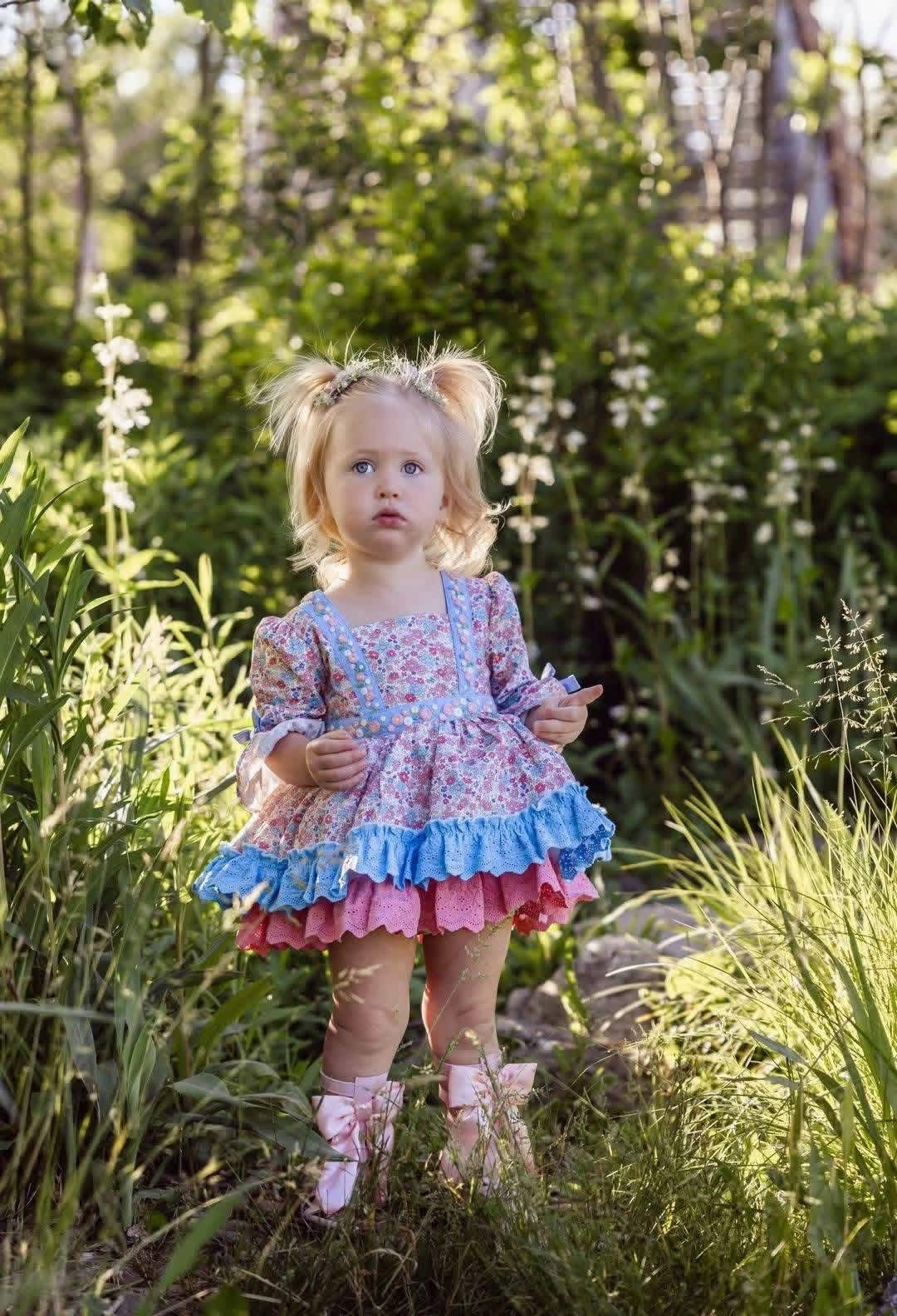 Forget Me Not Bubble – Hand-Embroidered Heirloom Girls Bubble Romper | Floral Vintage Boutique One-Piece | Snap Closure