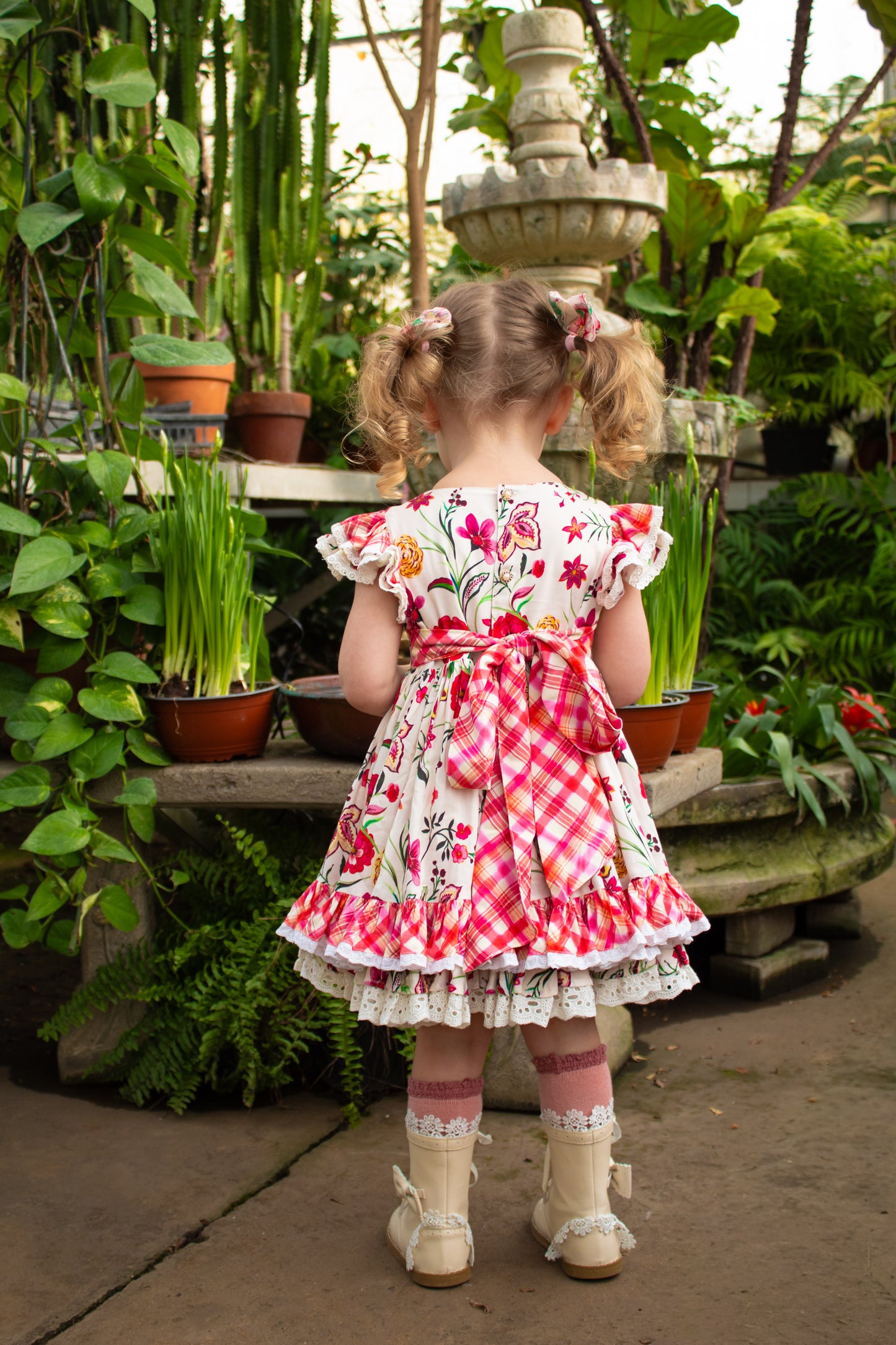 Wildflower Garden Dress – Floral Print Vintage Inspired Boutique Girls Dress | Pearl Button Heirloom Style Classic Girls Dress