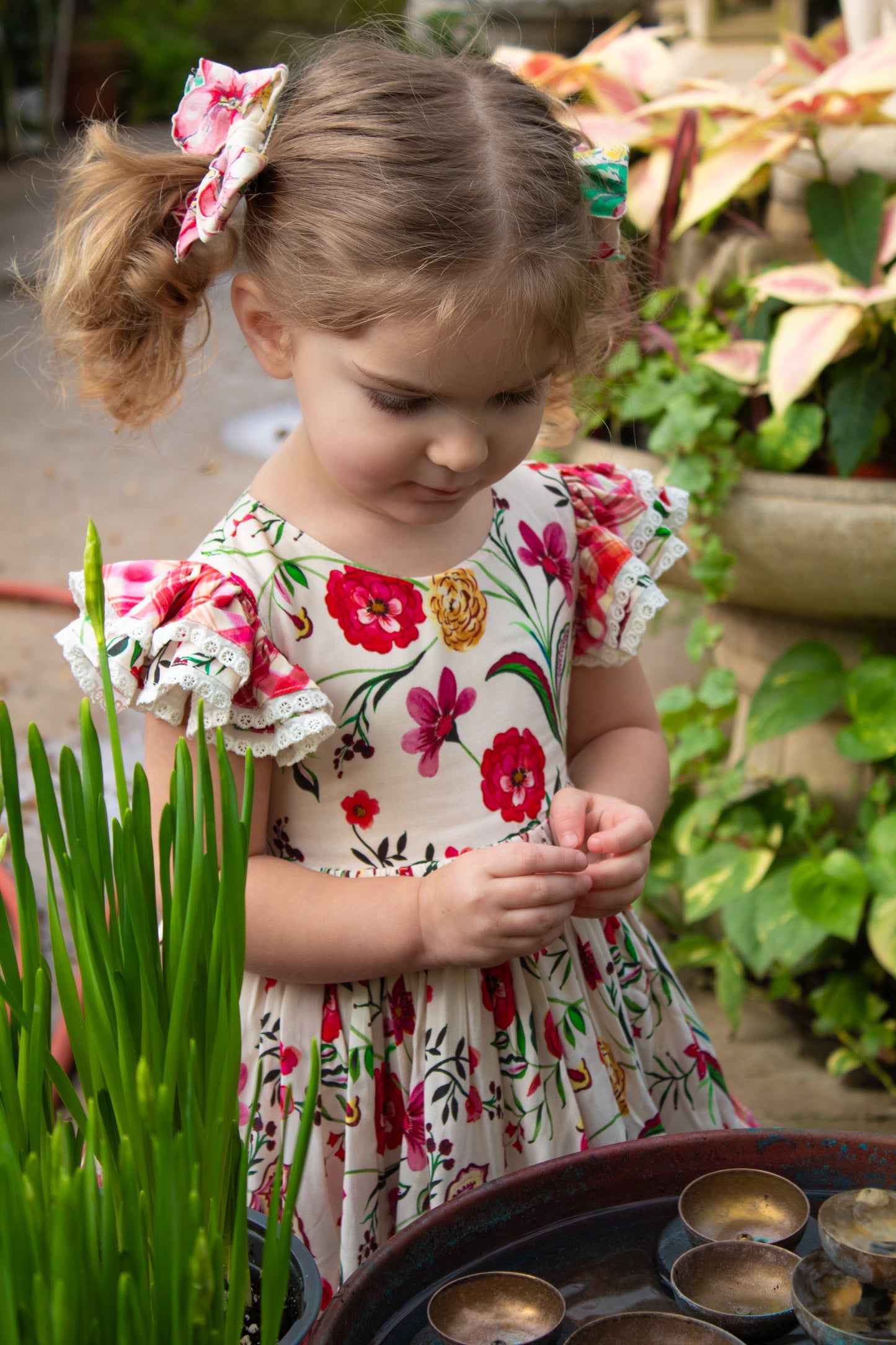 Wildflower Garden Dress – Floral Print Vintage Inspired Boutique Girls Dress | Pearl Button Heirloom Style Classic Girls Dress