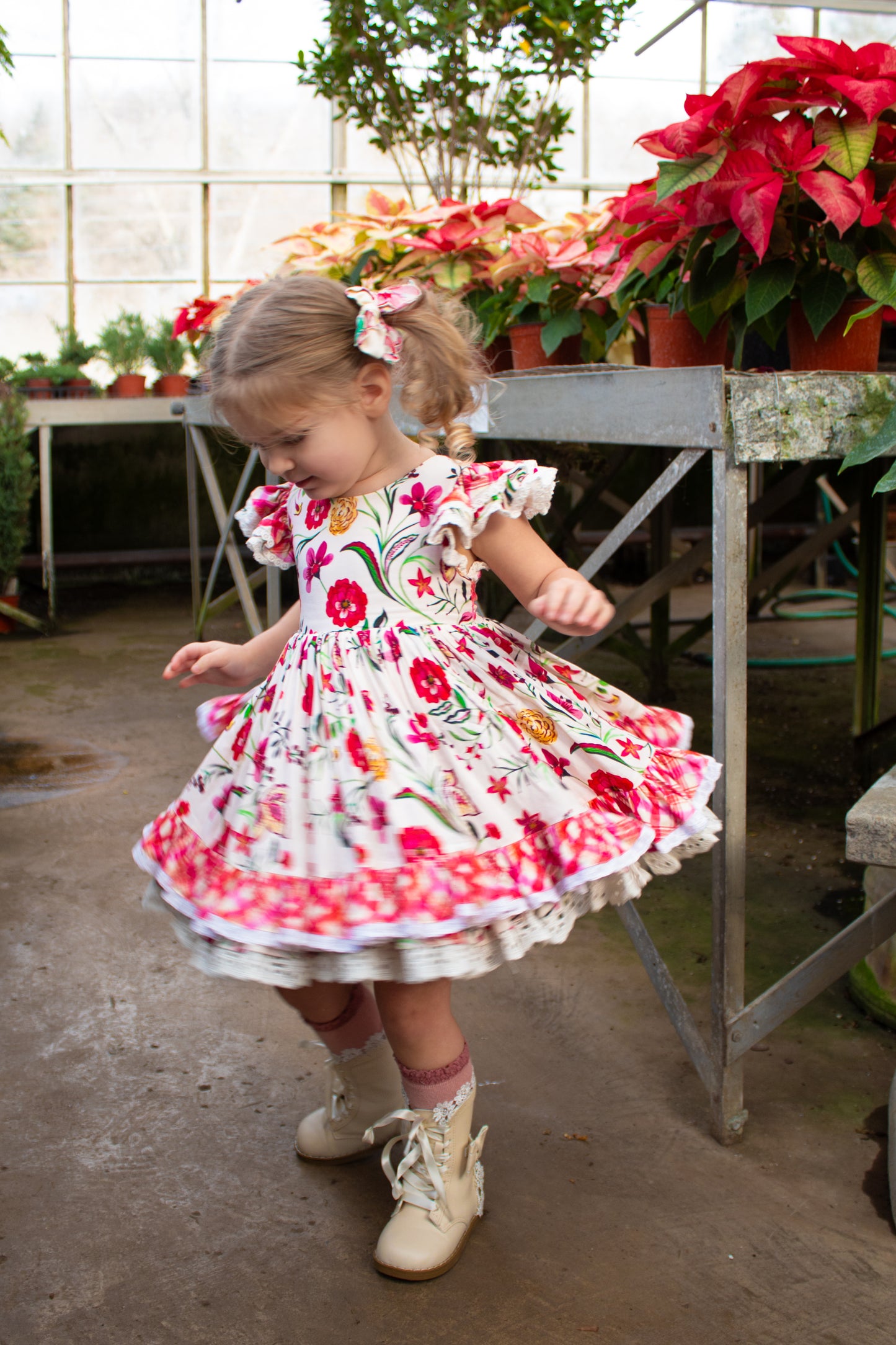 Wildflower Garden Dress – Floral Print Vintage Inspired Boutique Girls Dress | Pearl Button Heirloom Style Classic Girls Dress
