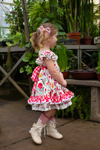 Wildflower Garden Dress – Floral Print Vintage Inspired Boutique Girls Dress | Pearl Button Heirloom Style Classic Girls Dress